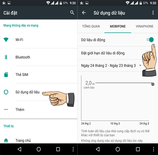 Bước 1: Vào cài đặt bật dữ liệu di động.